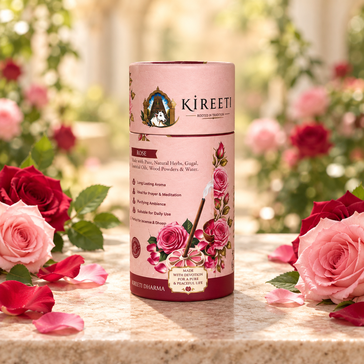 KIREETI Rose Gomaya Dhoopbatti – 40+ Sticks with Stand