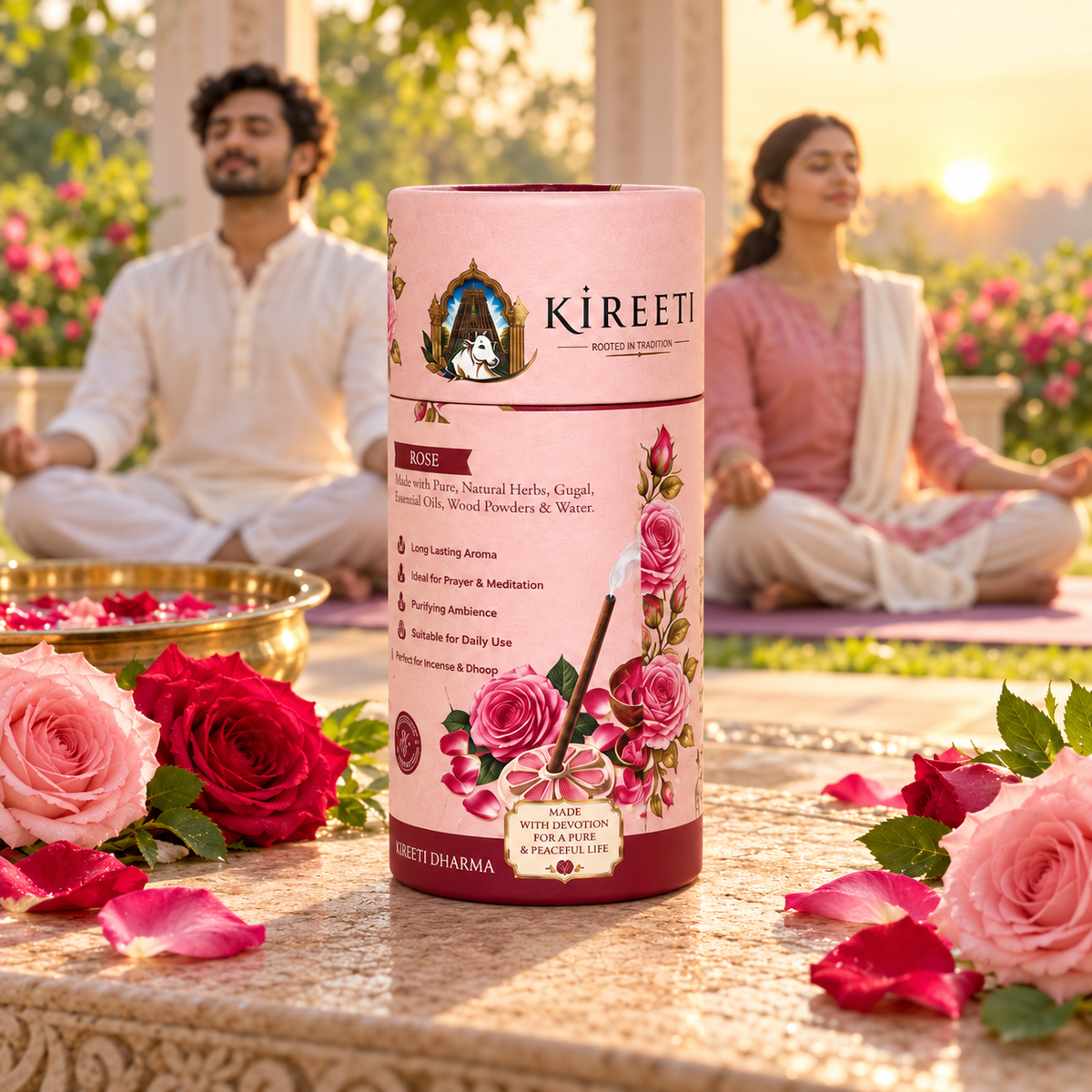 KIREETI Rose Gomaya Dhoopbatti – 40+ Sticks with Stand