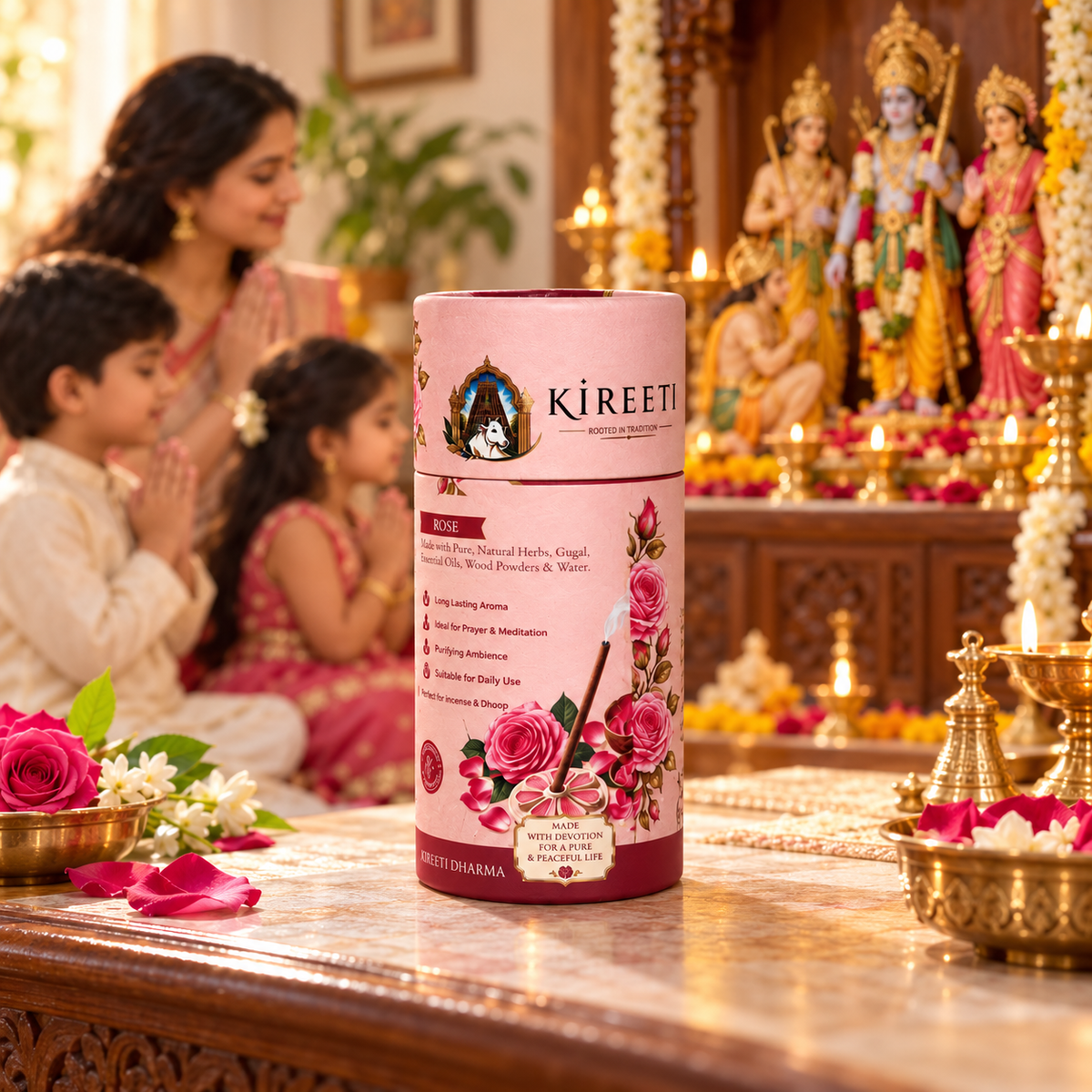 KIREETI Rose Gomaya Dhoopbatti – 40+ Sticks with Stand