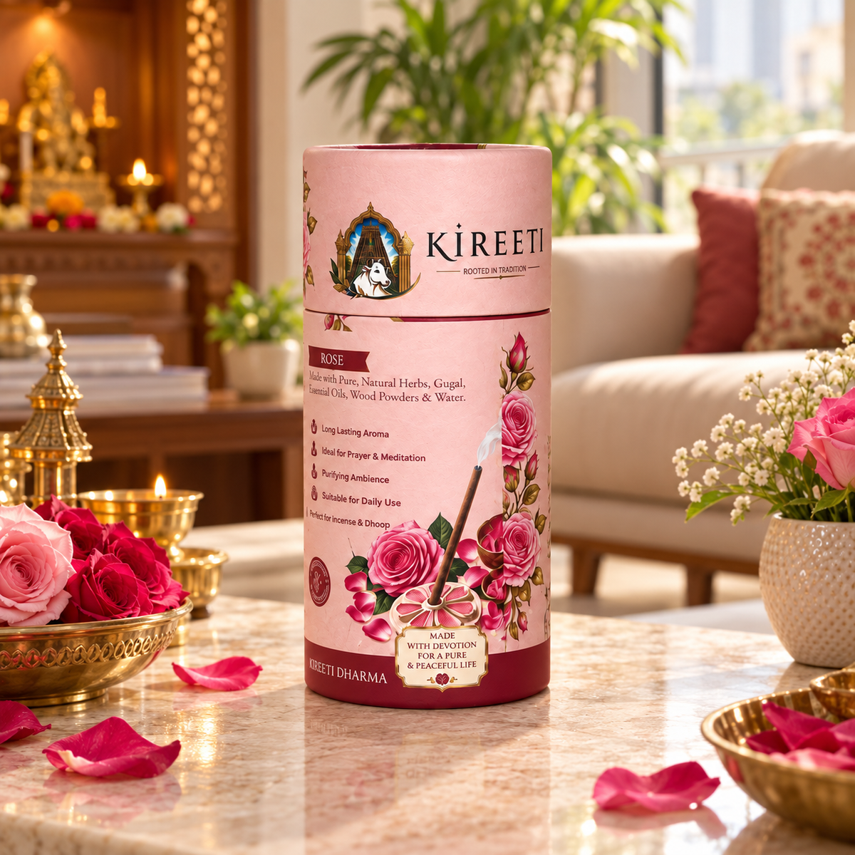KIREETI Rose Gomaya Dhoopbatti – 40+ Sticks with Stand