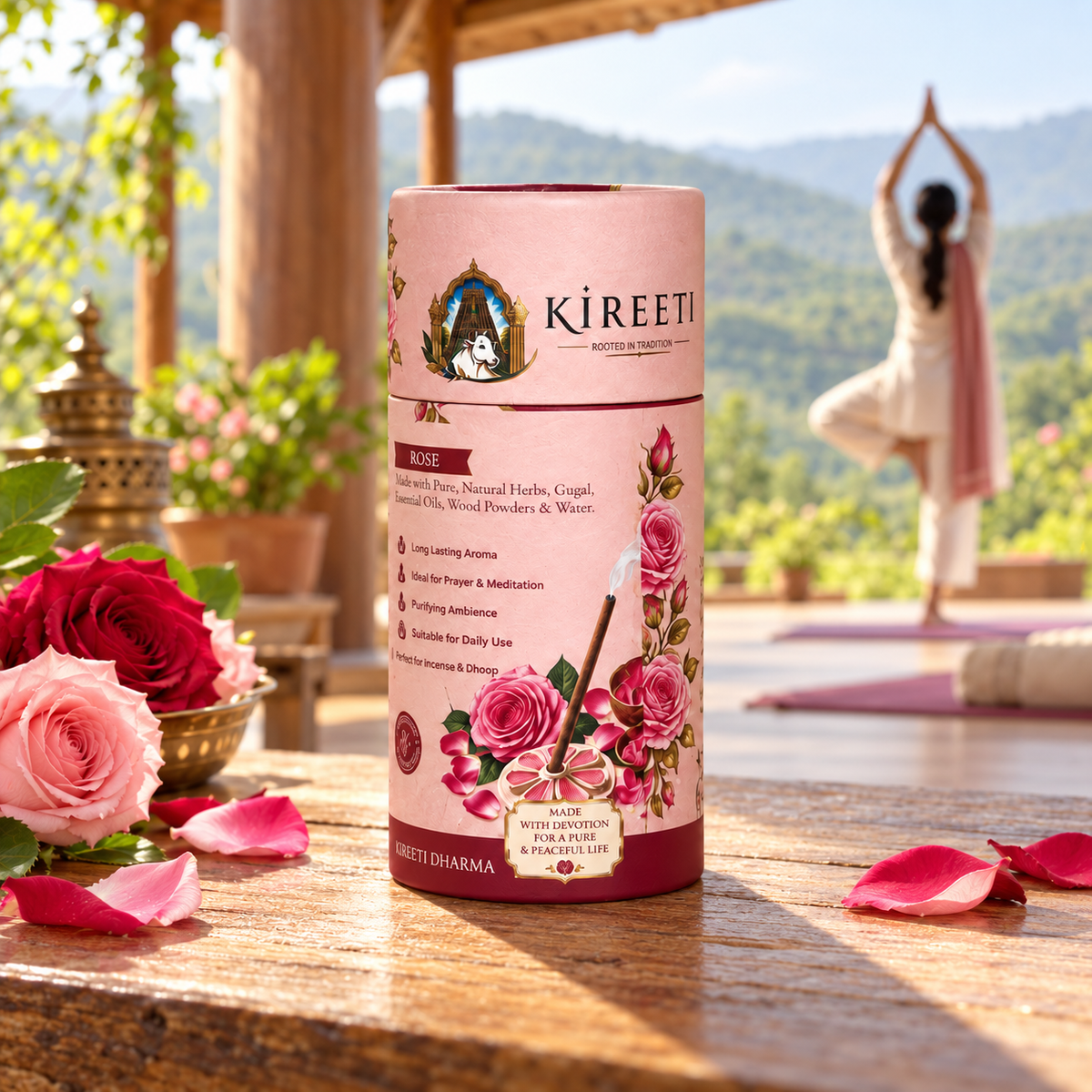 KIREETI Rose Gomaya Dhoopbatti – 40+ Sticks with Stand