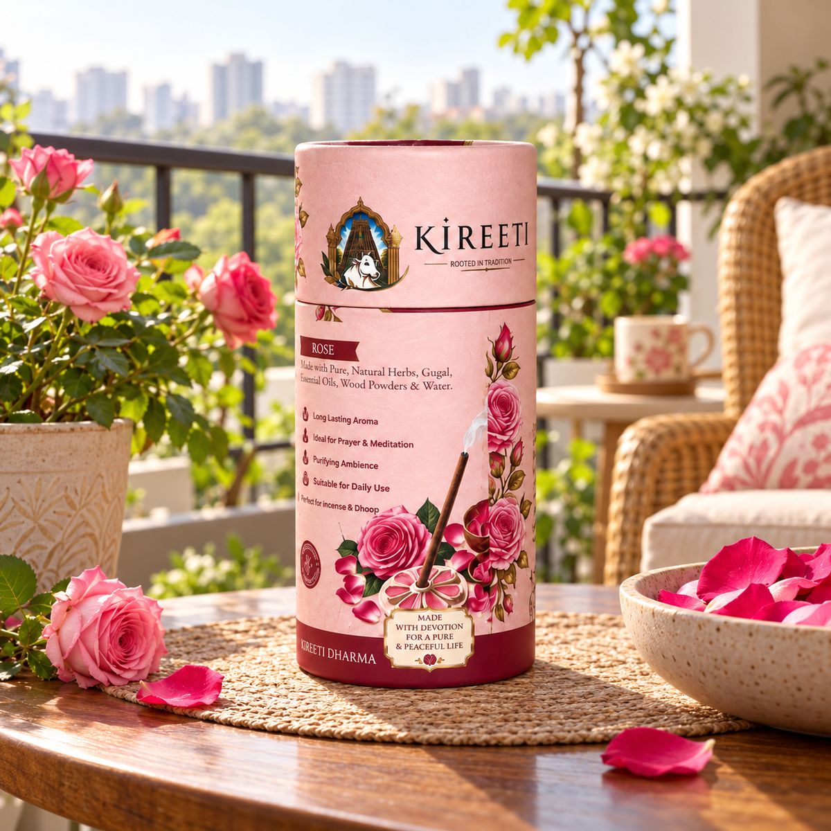 KIREETI Rose Gomaya Dhoopbatti – 40+ Sticks with Stand