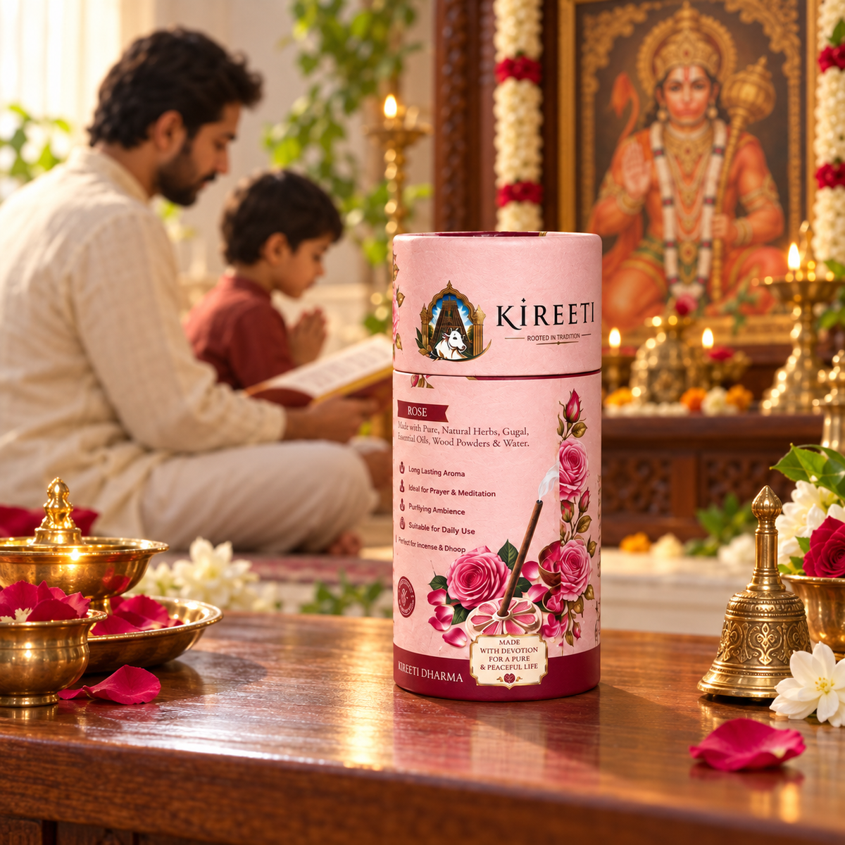 KIREETI Rose Gomaya Dhoopbatti – 40+ Sticks with Stand