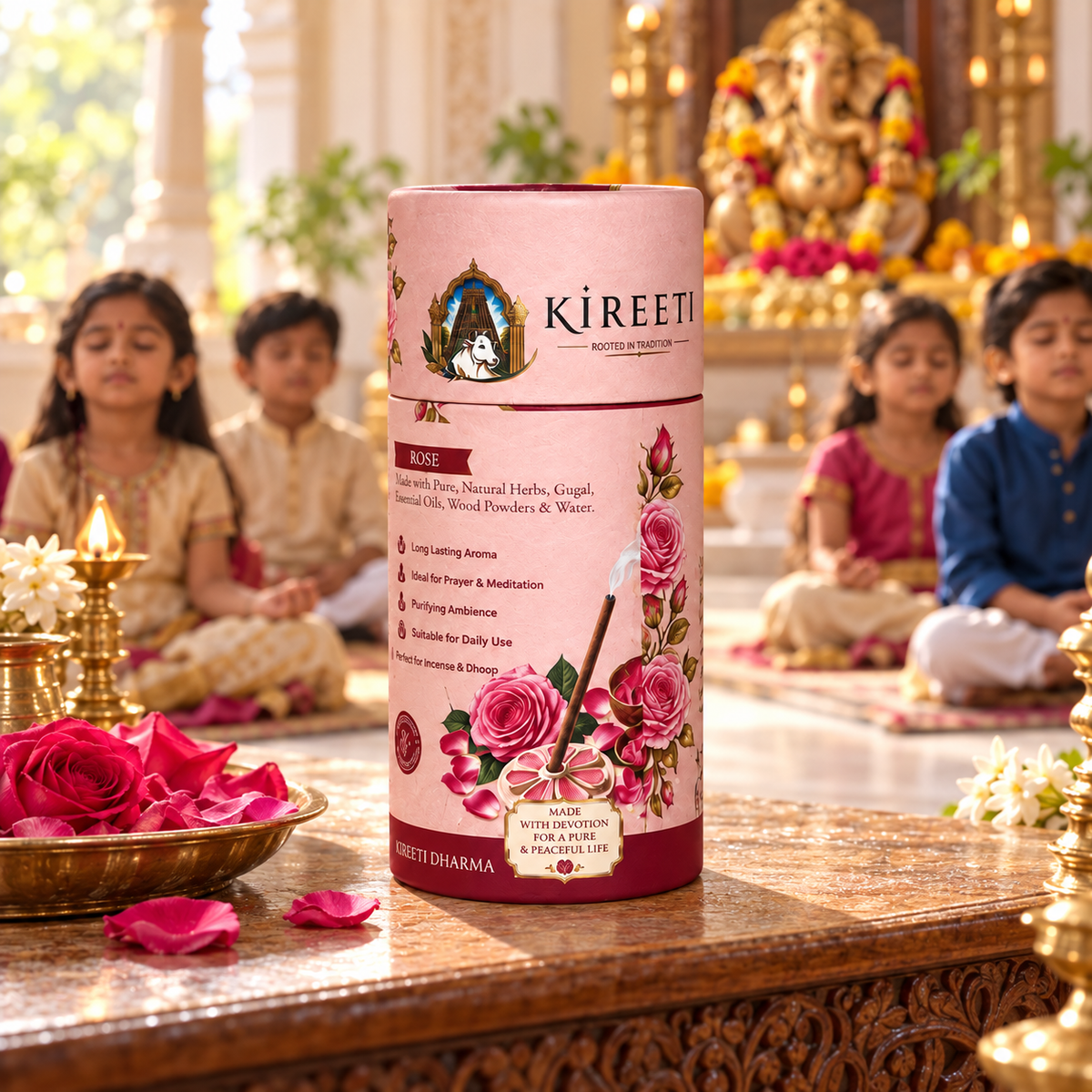 KIREETI Rose Gomaya Dhoopbatti – 40+ Sticks with Stand