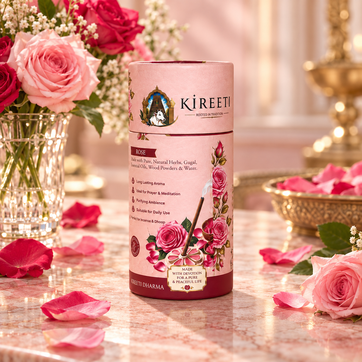 KIREETI Rose Gomaya Dhoopbatti – 40+ Sticks with Stand