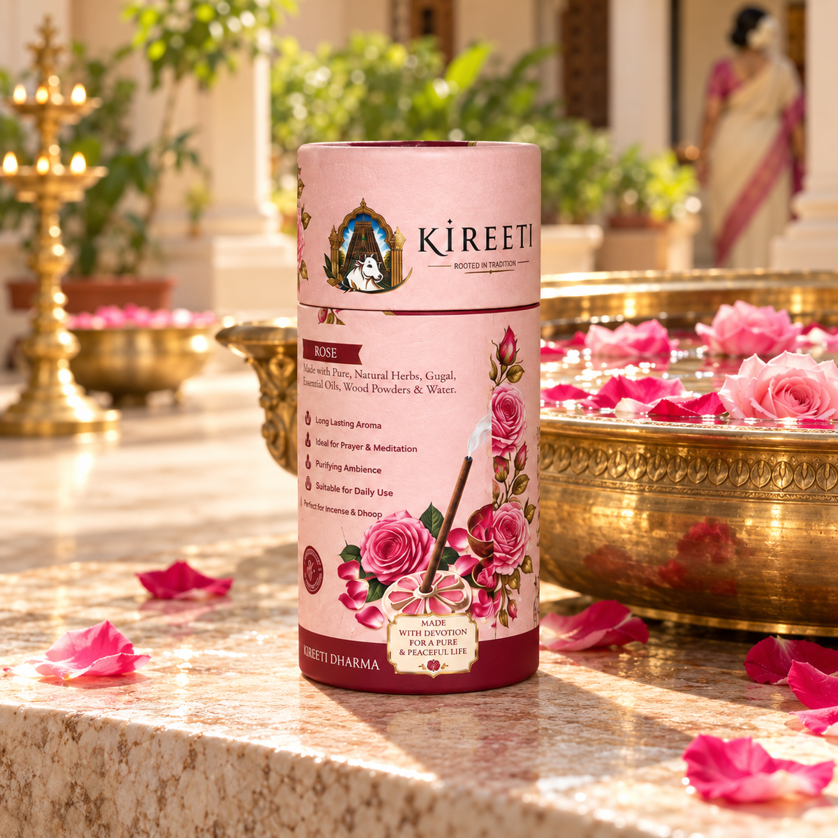 KIREETI Rose Gomaya Dhoopbatti – 40+ Sticks with Stand