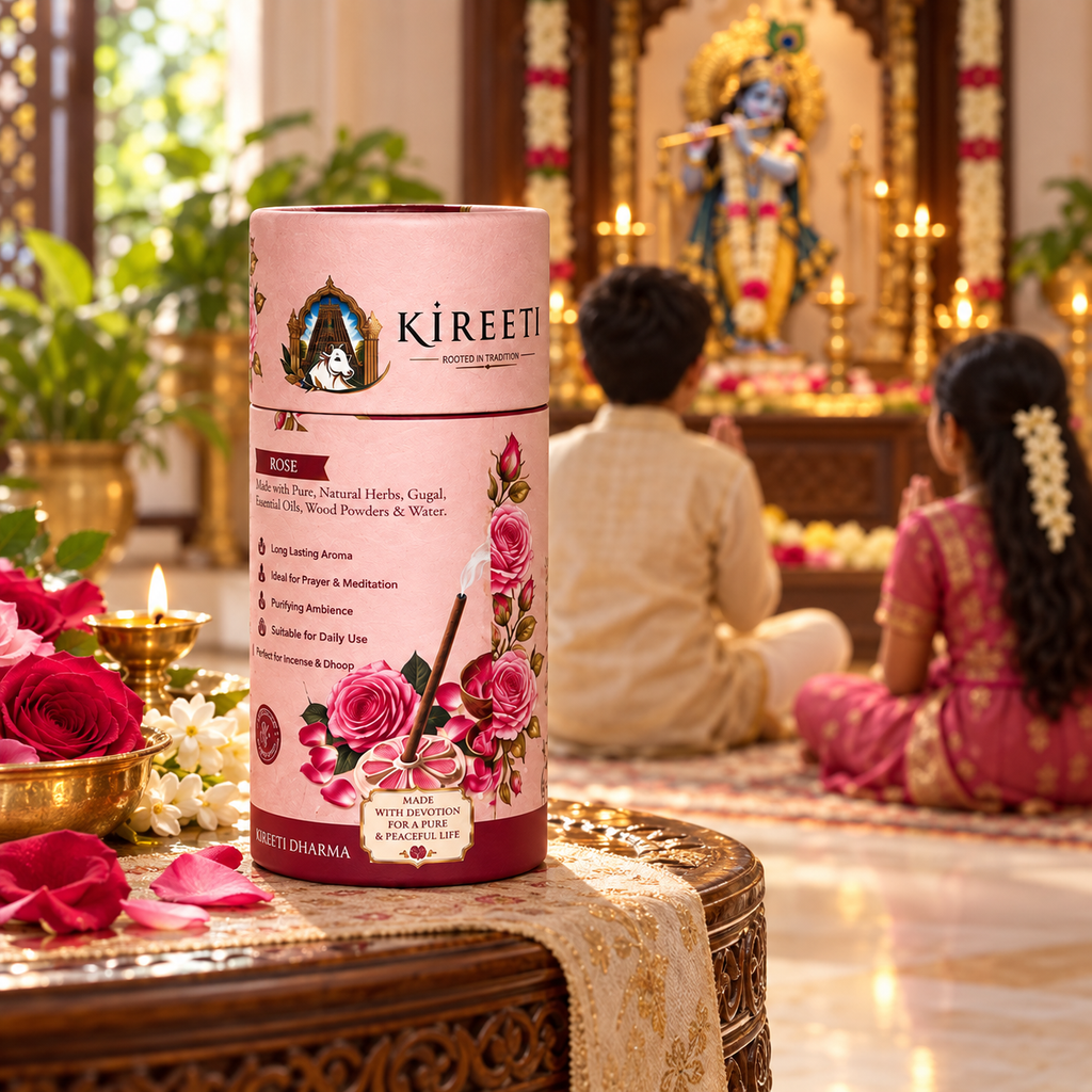 KIREETI Rose Gomaya Dhoopbatti – 40+ Sticks with Stand